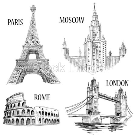 欧洲城市符号素描图片素材(图片编号:5057349