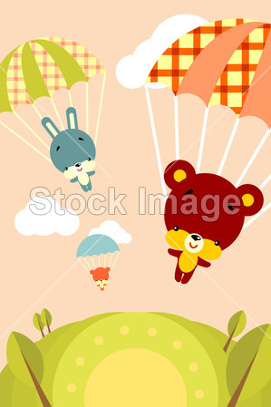 降落伞可爱的动物(图片编号50601790)_儿童婴