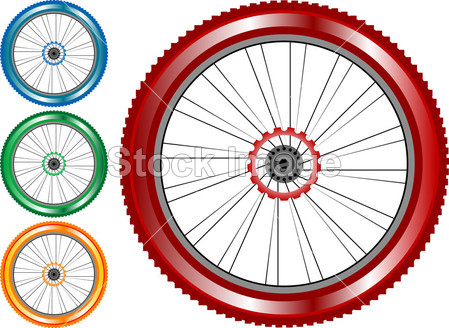 彩色的自行车车轮与轮胎和孤立在白色背景上的