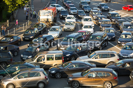 MOSCOW - JUNE 13: Cars stands in traffic jam