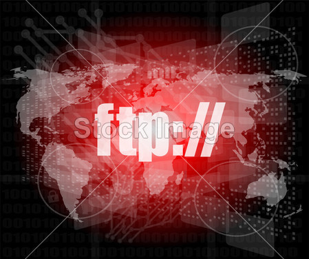 Ftp word 在数字屏幕上,全球通信概念图片素材