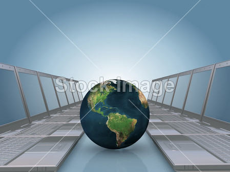 笔记本电脑走廊与地球地球(图片编号5062637