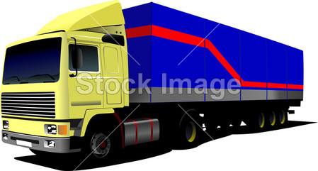 矢量插画的黄色卡车。与货物集装箱货车图片素