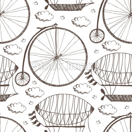 大轮子自行车和飞艇图片素材(图片编号:50648