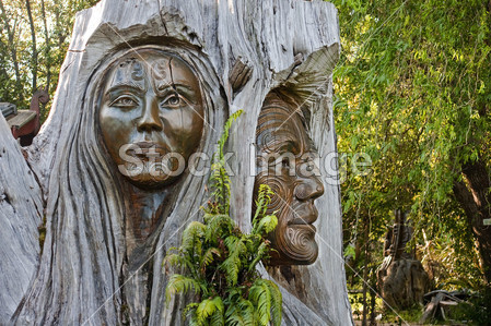 毛利人的雕刻往往是在新西兰的公园图片素材(