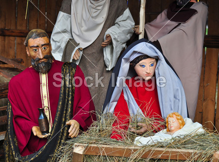 圣诞基督降生的场景与玛丽约瑟夫和耶稣宝宝图