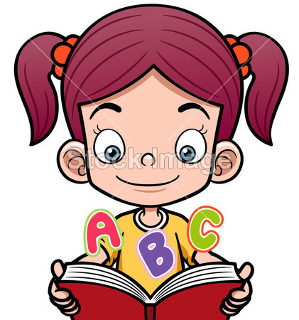 卡通女孩读一本书(图片编号50665533)_儿童婴