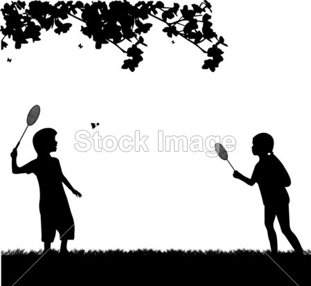 孩子们打羽毛球户外的春天轮廓图片素材(图片