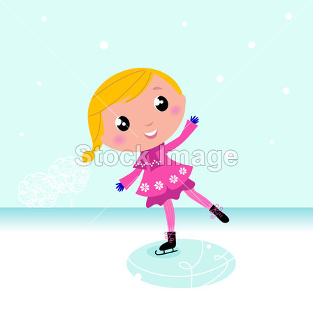 Winter: Cute Child ice skating on frozen lake图