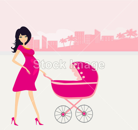 美丽的孕妇推婴儿车图片素材(图片编号:50695