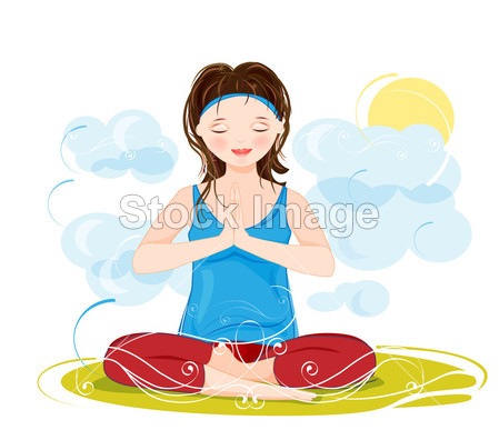 一个美丽的年轻女子,在瑜伽莲花打坐的插图图