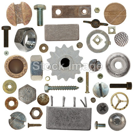 收藏旧螺丝头、 齿轮、 老元、 螺栓、 钢螺母、