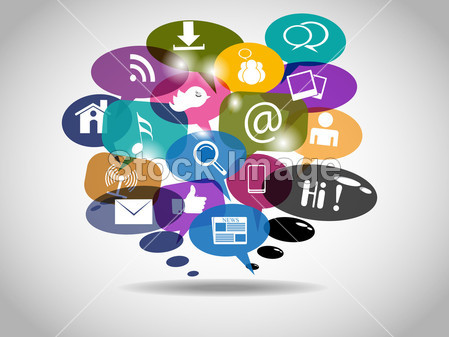 气泡中的抽象的社会网络符号图片素材(图片编