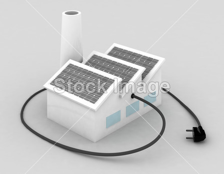 与太阳能电池板和电插头厂图片素材(图片编号