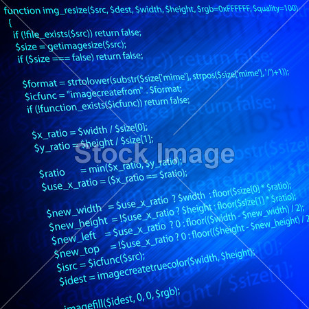 蓝色屏幕上的 php 代码图片素材(图片编号:507