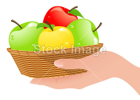 与人的手中的苹果篮子