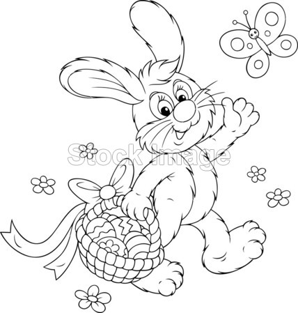 复活节兔子与一篮子的鸡蛋图片素材(图片编号
