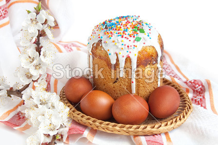 复活节蛋糕和红鸡蛋图片素材(图片编号:50784