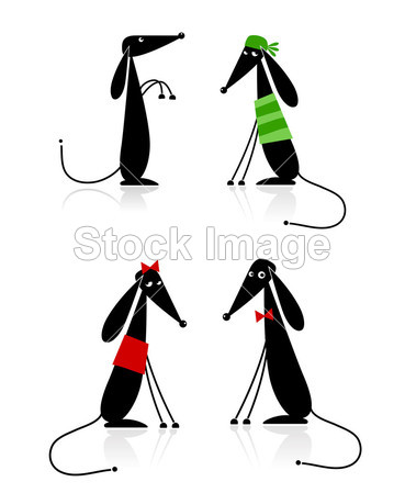 有趣的黑色狗的剪影,为您设计的集合(图片编号