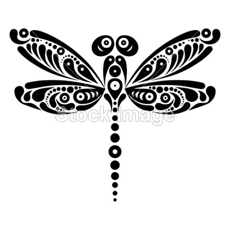 美丽的蜻蜓纹身。蝴蝶形状中的艺术图案图片素