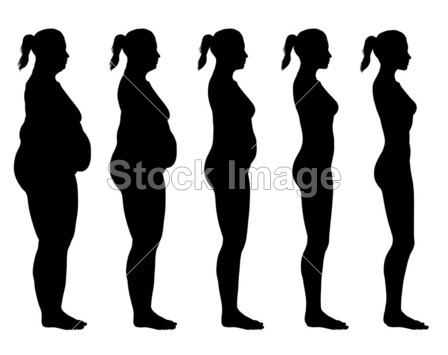 肥胖到瘦瘦的女性侧面影像边视图图片素材(图