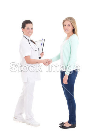 女病人和医生握手白上孤立图片素材(图片编号