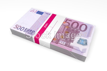 500 欧元纸币与银行包装的数据包图片素材(图