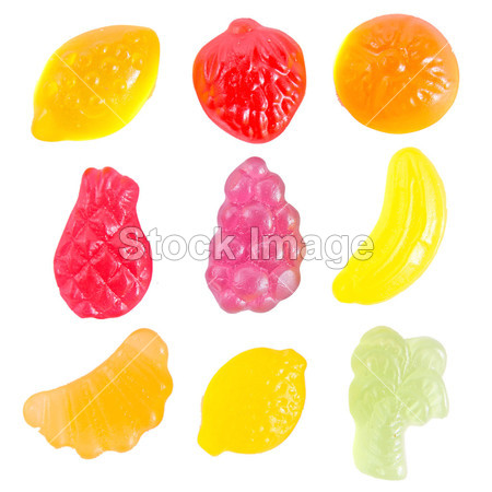 在白色的水果嚼橡皮糖糖果分类图片素材(图片
