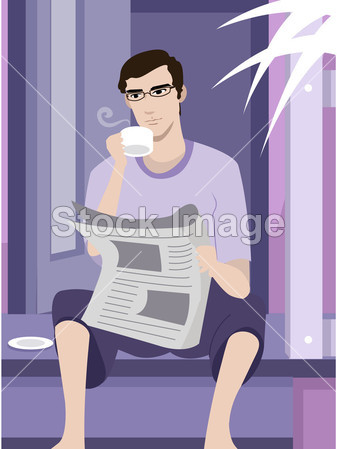 读报纸时一杯咖啡一个人图片素材(图片编号:5