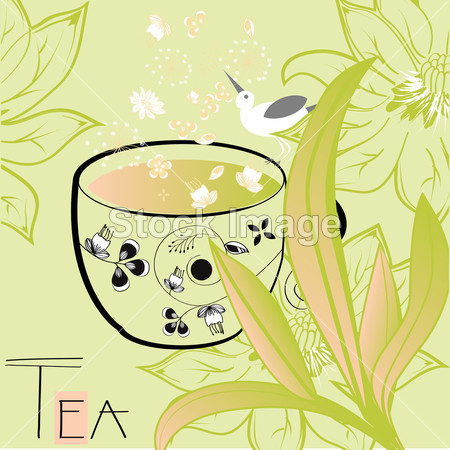一杯茶与花卉背景图片素材(图片编号:5091739