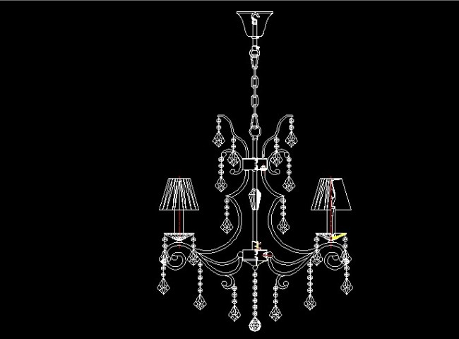 【dwg】水晶蠟燭燈6頭吊燈cad設計燈飾燈具圖紙