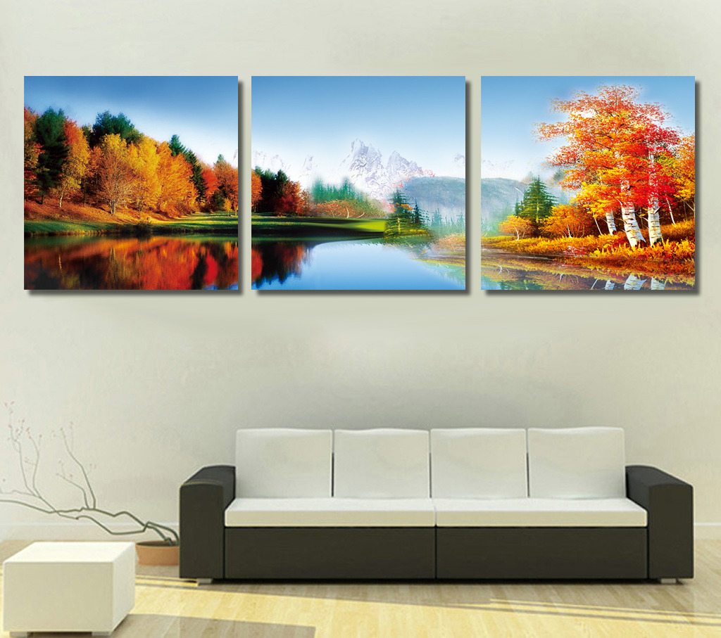 风景三联无框画