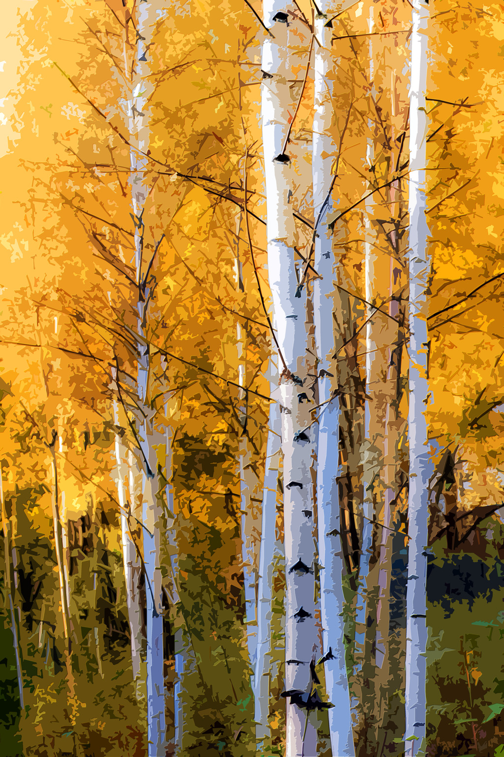 高清木刻效果白桦树系列装饰画玄关背景墙