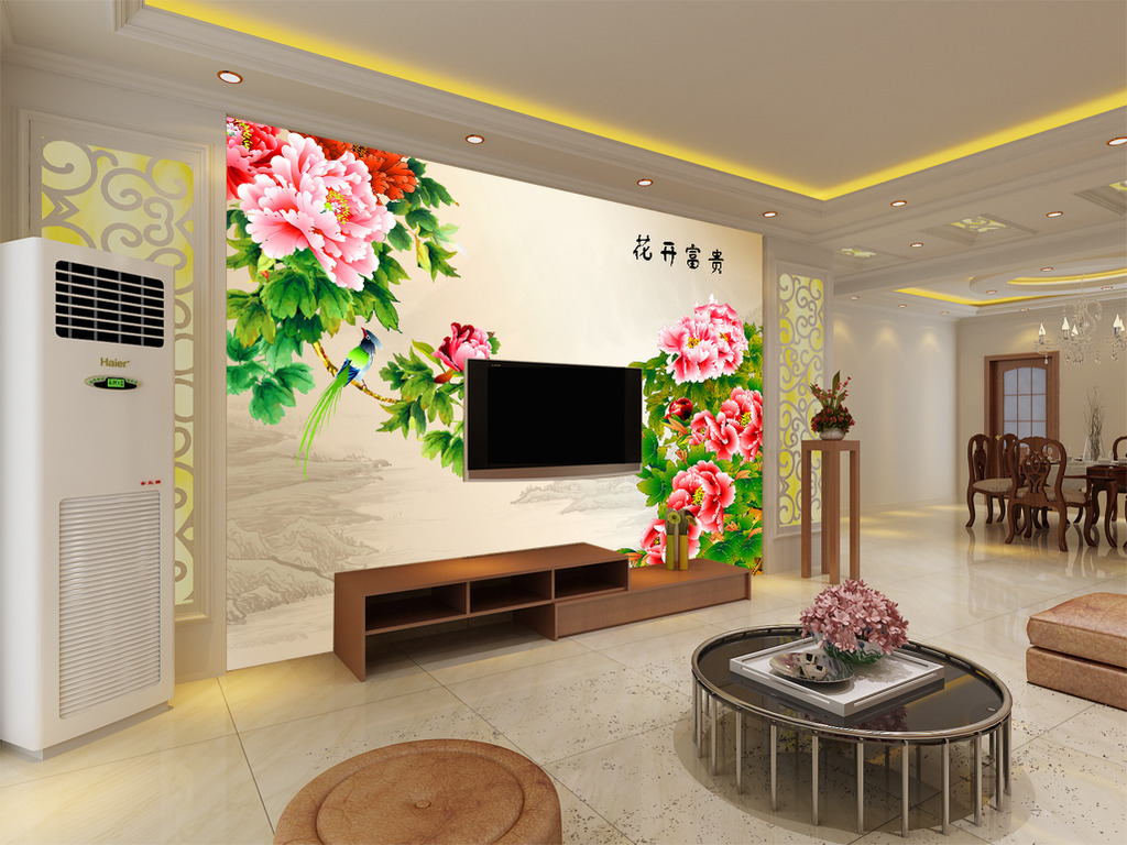 花开富贵牡丹电视背景墙