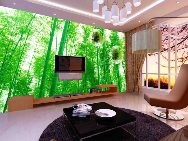 下载《翠竹绿色电视背景墙》源文件