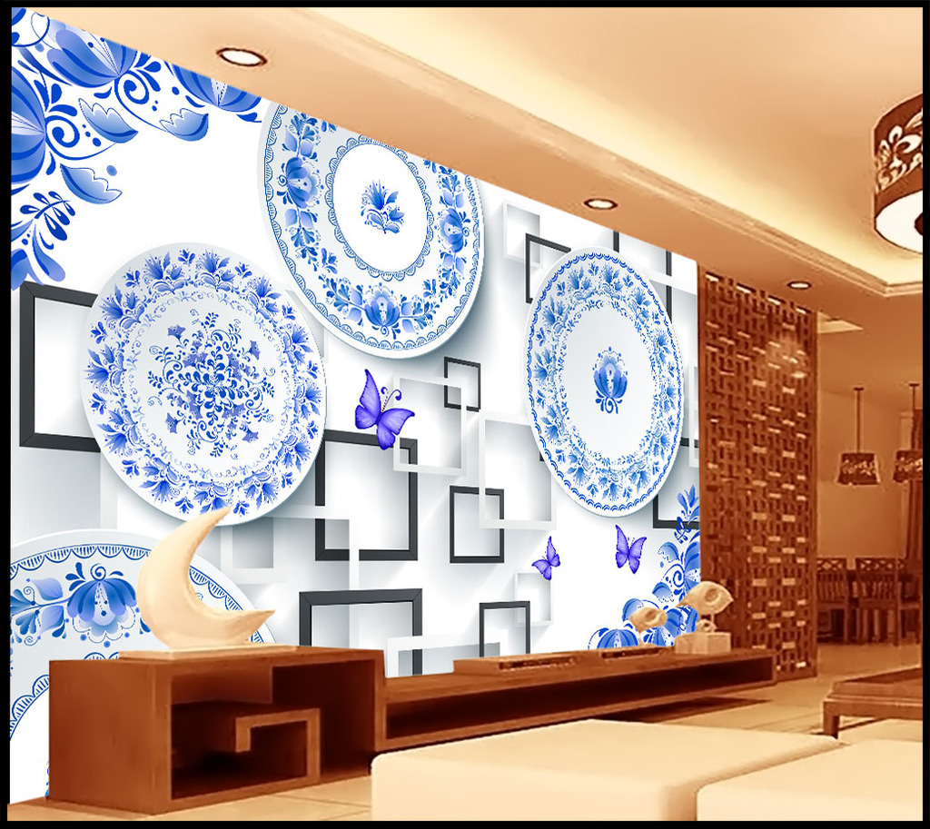 青花瓷3d雅致背景墙