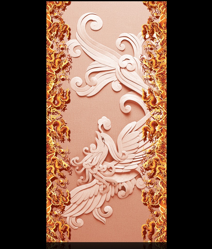 极品大气浮雕龙凤呈祥玄关背景墙装饰画