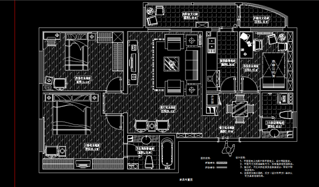 cad圖庫 室內設計cad圖庫 傢俱cad圖紙 > 室內裝修三室兩廳兩衛cad