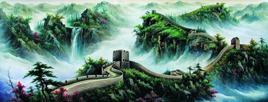万里长城中国画背景墙装饰画壁画
