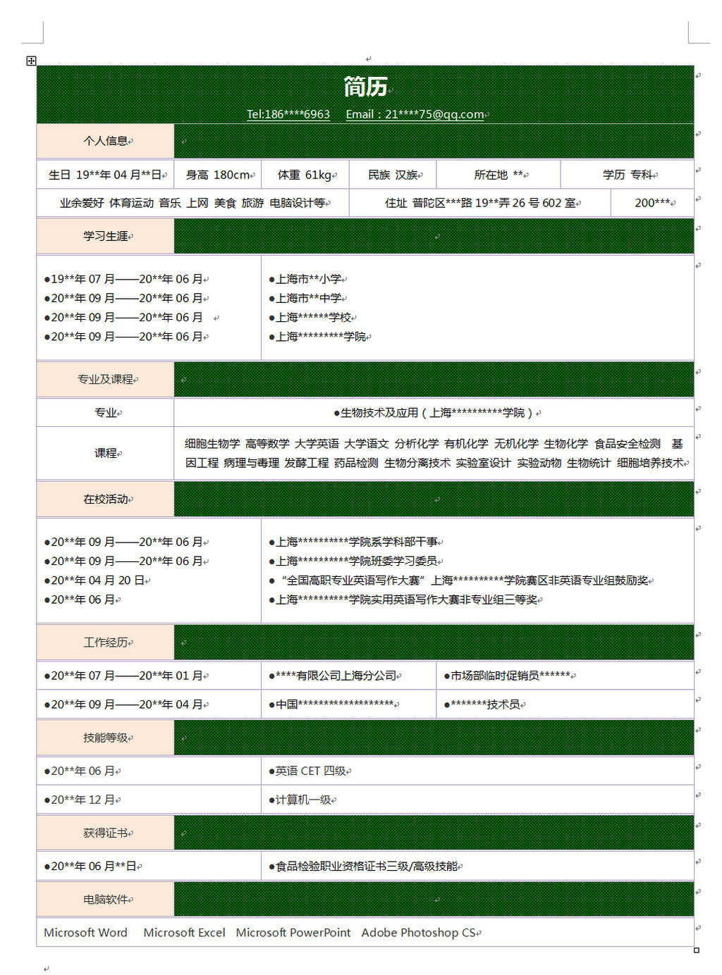 優秀英文簡歷模板