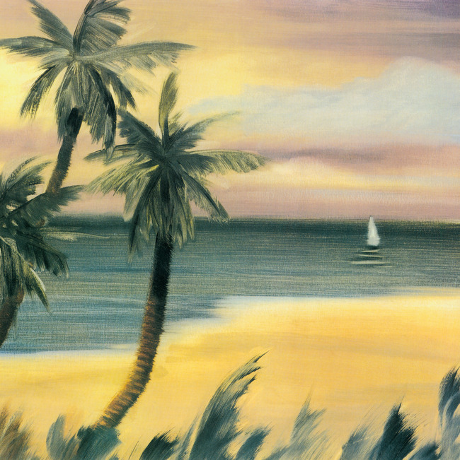 椰子树简单油画图片