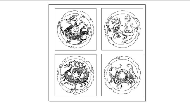 四神獸青龍白虎朱雀玄武文泰矢量圖線條圖