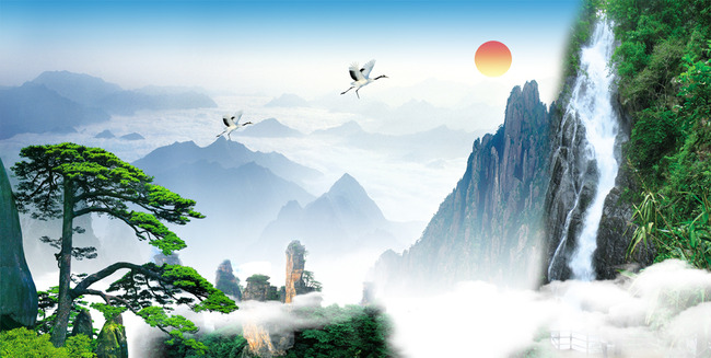 黄山迎客松高山流水大展宏图山水风景画