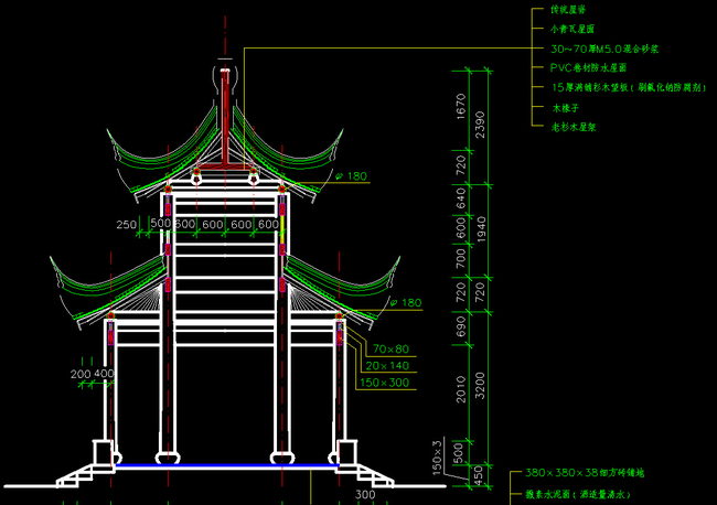 四角重檐亭设计cad下载