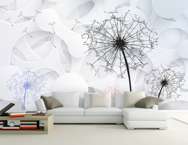 蒲公英3d立体客厅电视背景墙画壁纸