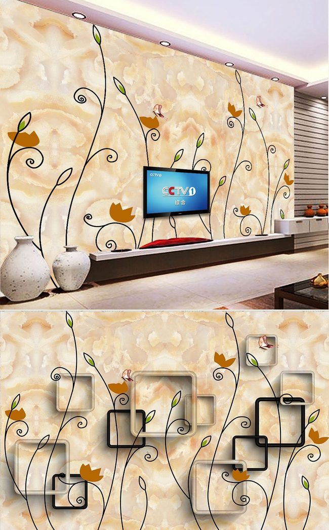 大理石手绘花纹背景墙瓷砖背景墙壁画