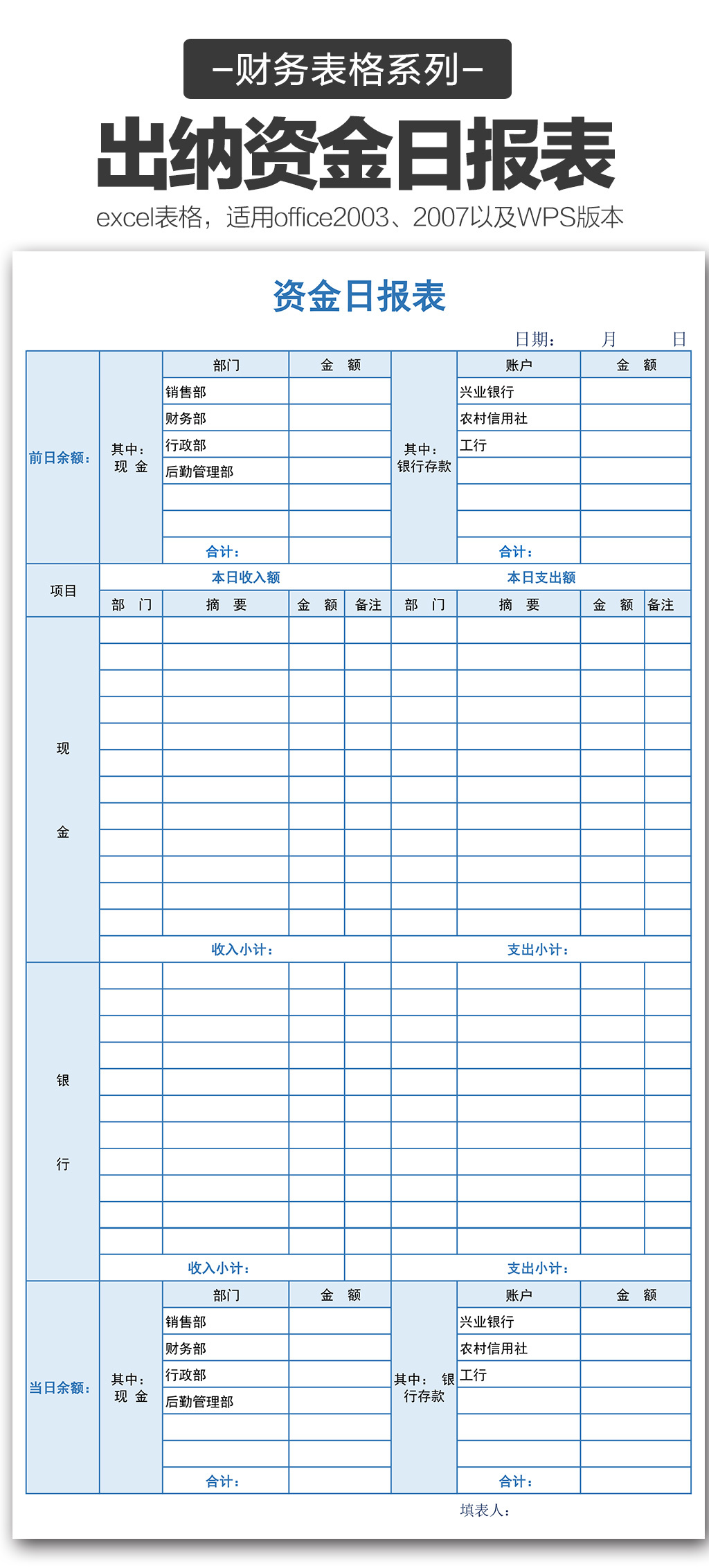 公司財務會計出納資金日報表excel表格